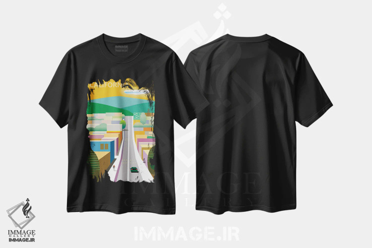 تیشرت مشکی طرح دار پوستر کالیفرنیا، تزئینی اثر چارلز هارکر | immage.ir