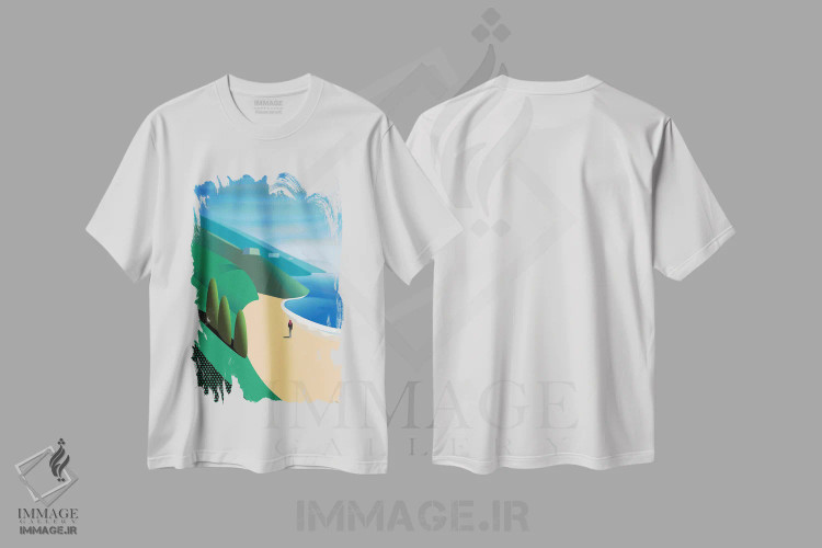 تیشرت سفید طرح دار ساحل سن گرگوریو، تزئینی اثر چارلز هارکر | فروشگاه ایماژ