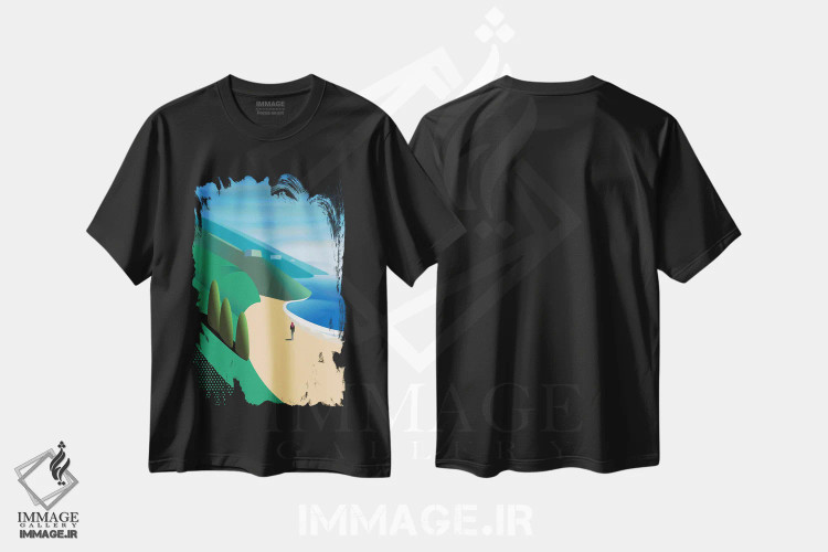 تیشرت مشکی طرح دار ساحل سن گرگوریو، تزئینی اثر چارلز هارکر | immage.ir