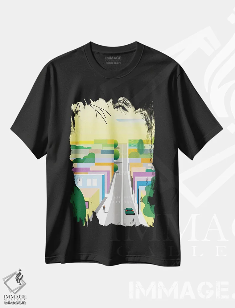 تیشرت مشکی طرح دار هالیوود غربی، هنر دیجیتال اثر چارلز هارکر | فروشگاه ایماژ