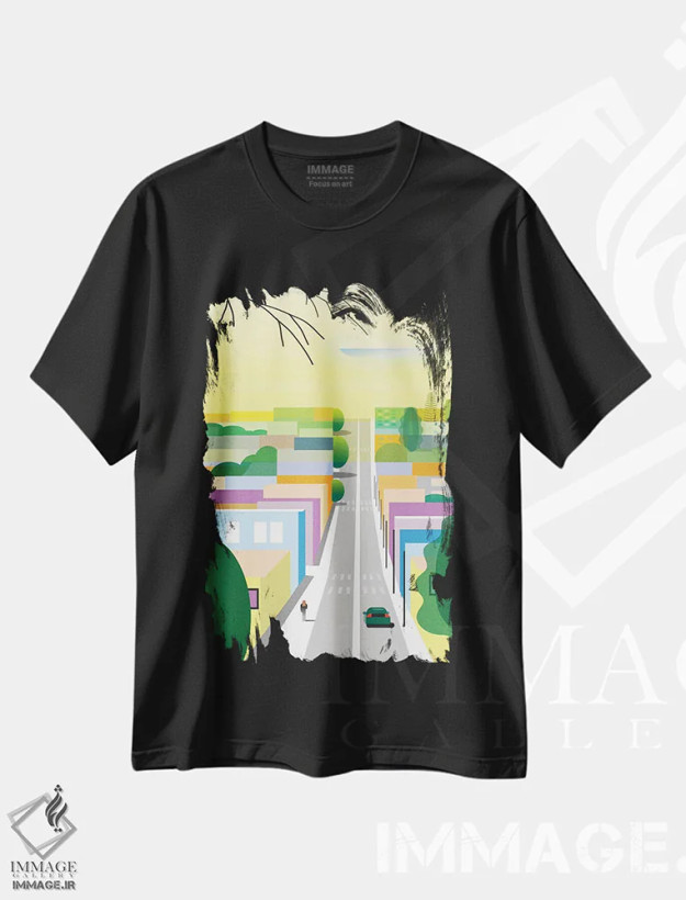 تیشرت مشکی طرح دار هالیوود غربی، هنر دیجیتال اثر چارلز هارکر | فروشگاه ایماژ