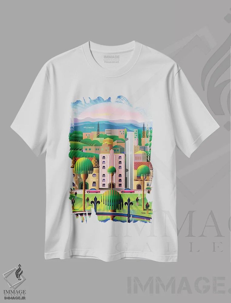 تیشرت سفید طرح دار هالیوود، هنر دیجیتال اثر چارلز هارکر | فروشگاه ایماژ