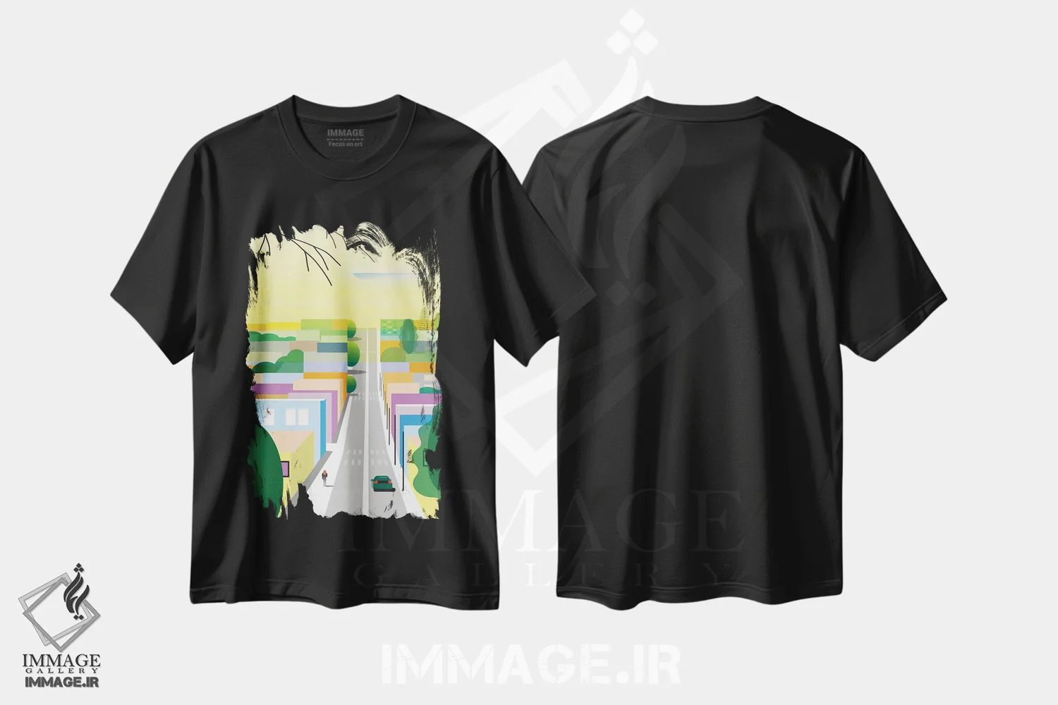 تیشرت مشکی طرح دار هالیوود غربی، هنر دیجیتال اثر چارلز هارکر | فروشگاه ایماژ