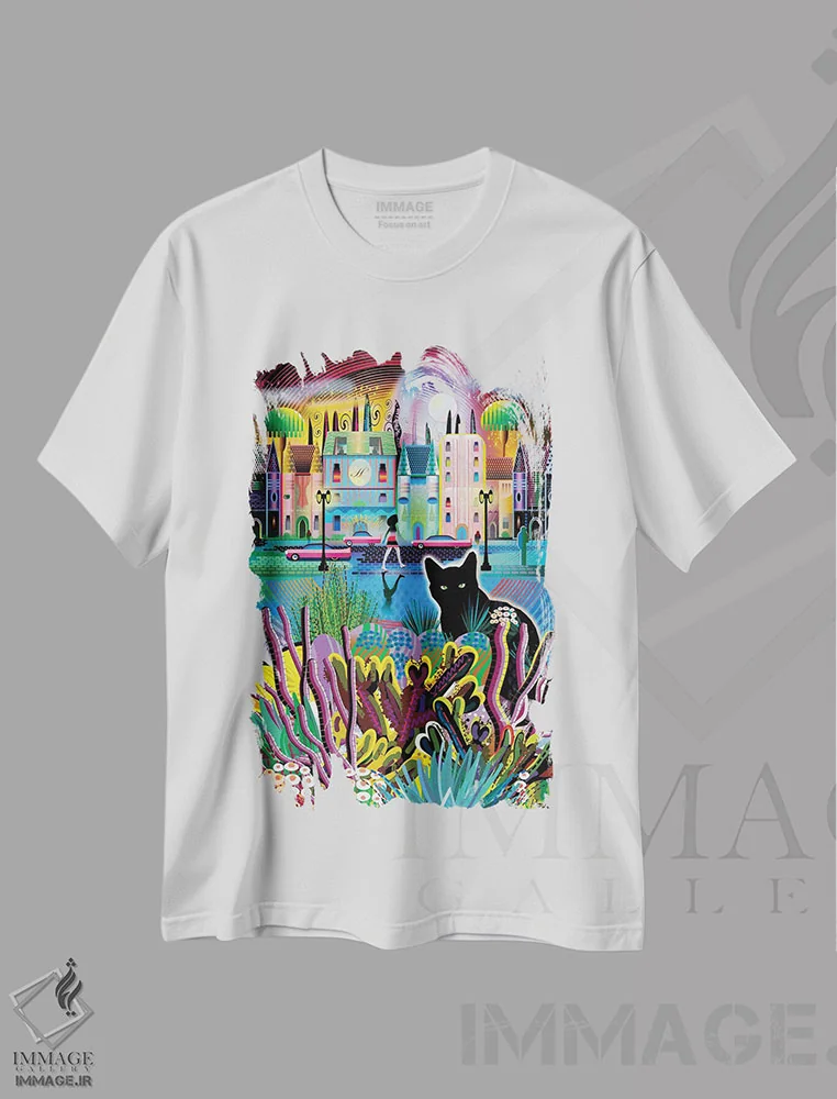 تیشرت سفید طرح دار جادوی سیاه، هنر دیجیتال اثر چارلز هارکر | immage.ir
