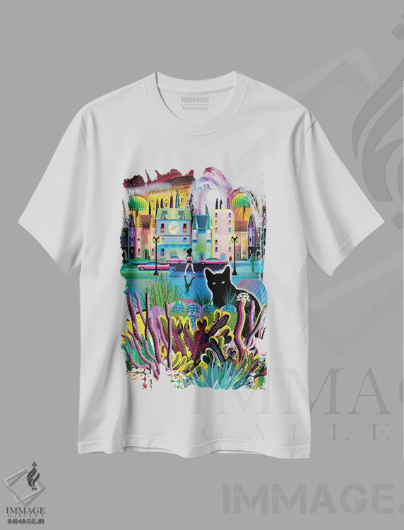 تیشرت سفید طرح دار جادوی سیاه، هنر دیجیتال اثر چارلز هارکر | immage.ir
