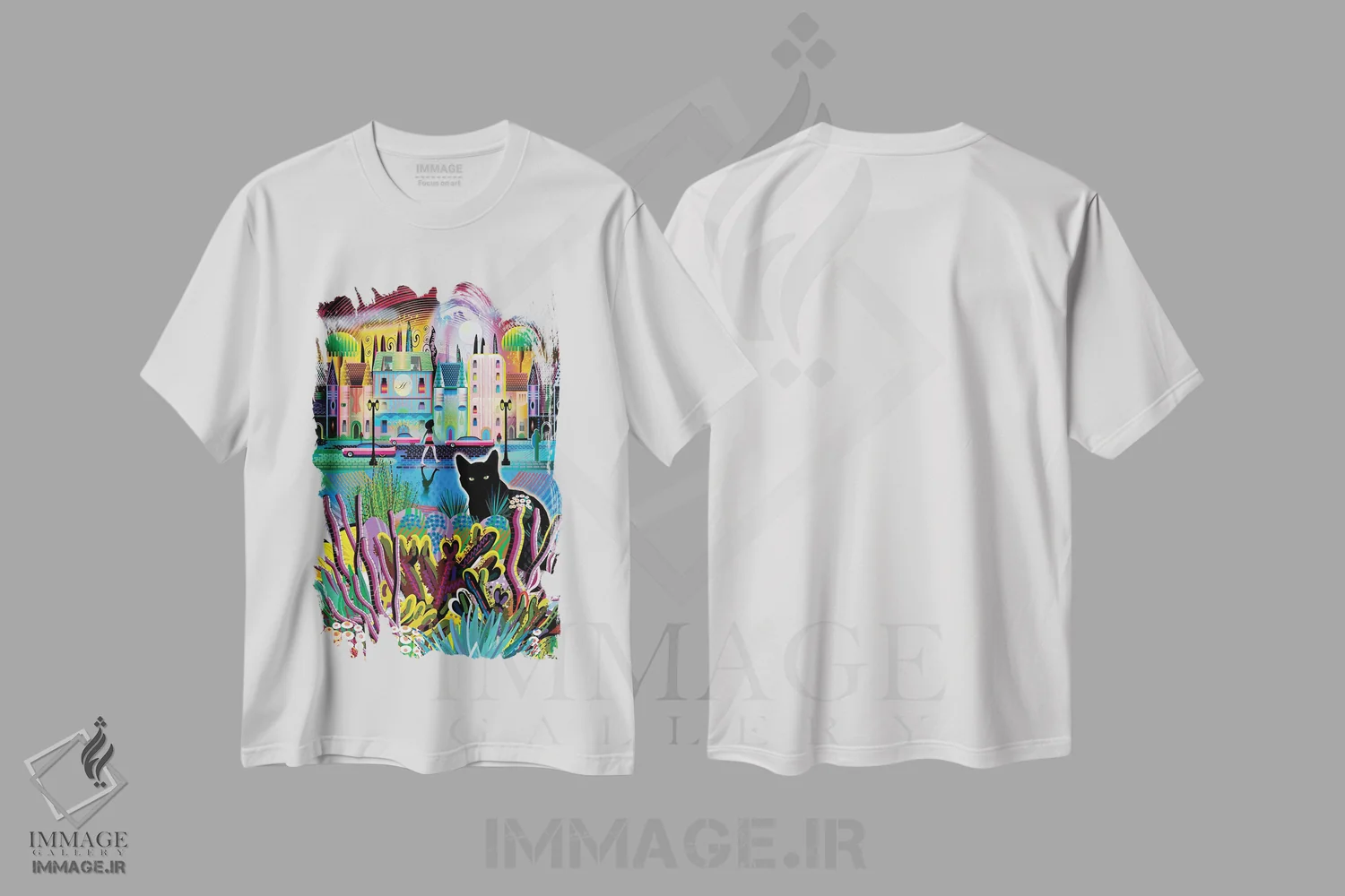 تیشرت سفید طرح دار جادوی سیاه، هنر دیجیتال اثر چارلز هارکر | immage.ir