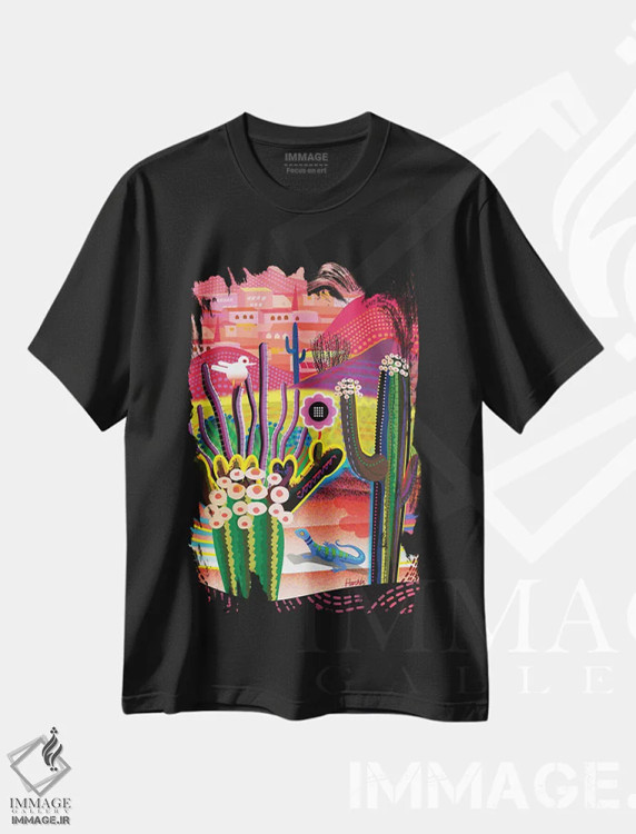 تیشرت مشکی طرح دار گل های بیابانی، تزئینی اثر چارلز هارکر | فروشگاه ایماژ