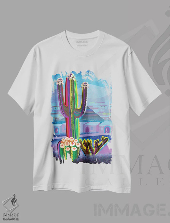 تیشرت سفید طرح دار شب بیابان، تزئینی اثر چارلز هارکر | immage.ir