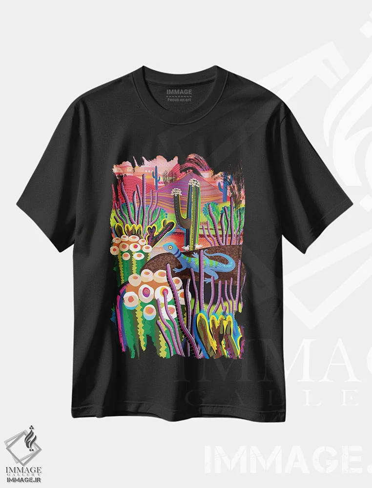 تیشرت مشکی طرح دار سانی اسلوپ، تزئینی اثر چارلز هارکر | فروشگاه ایماژ