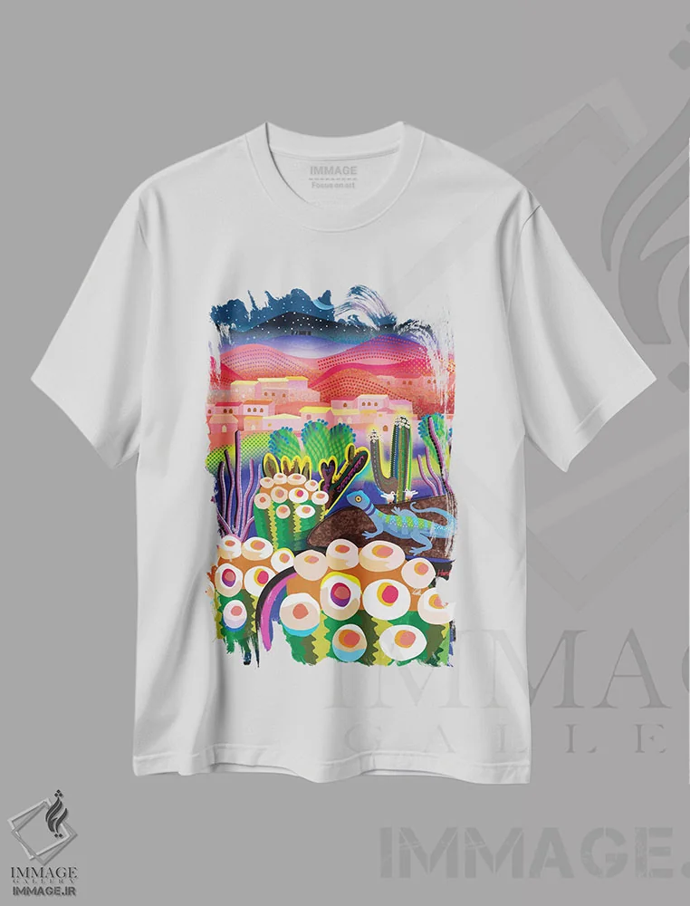 تیشرت سفید طرح دار شب دره شگفتی، تزئینی اثر چارلز هارکر | immage.ir