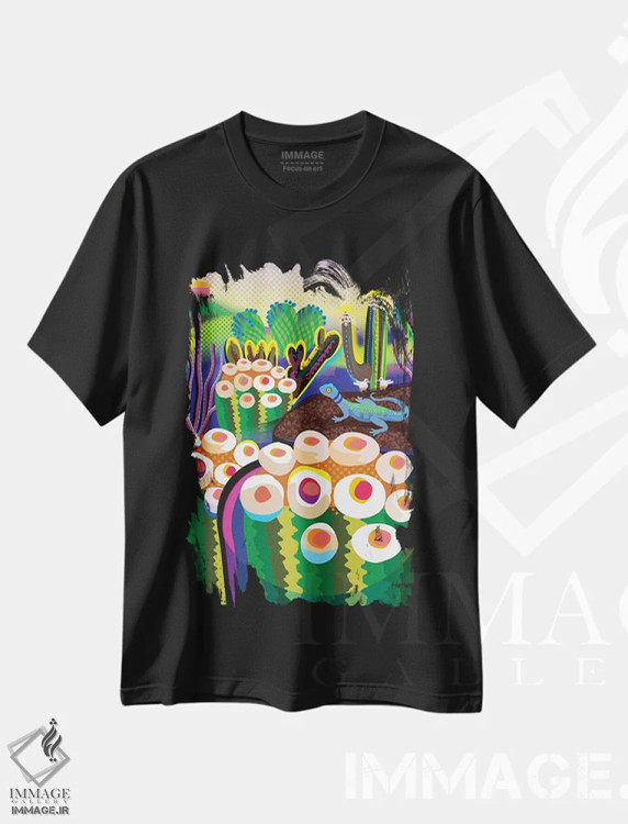 تیشرت مشکی طرح دار پارک کاکتوس، تزئینی اثر چارلز هارکر | فروشگاه ایماژ