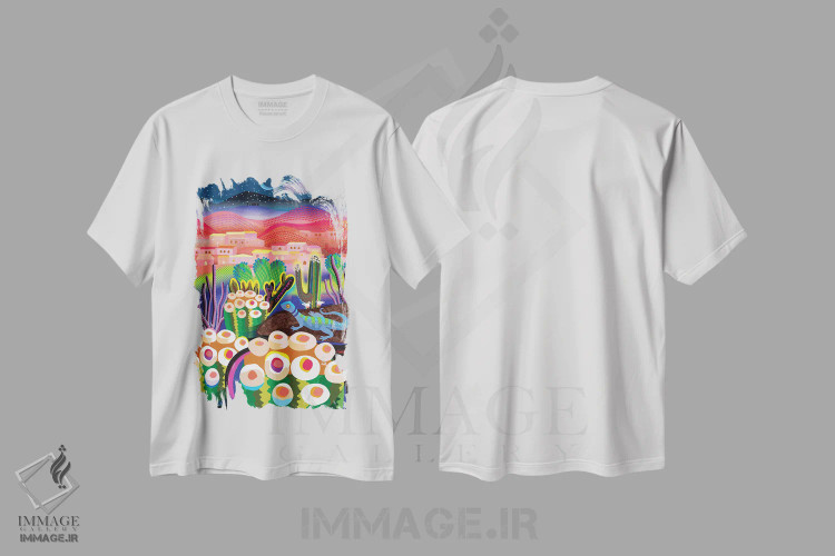 تیشرت سفید طرح دار شب دره شگفتی، تزئینی اثر چارلز هارکر | immage.ir