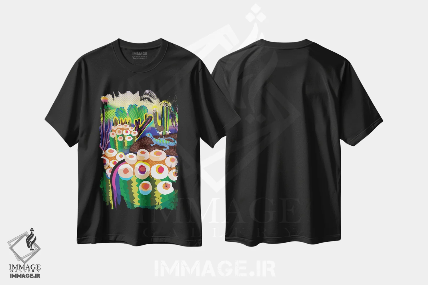 تیشرت مشکی طرح دار پارک کاکتوس، تزئینی اثر چارلز هارکر | فروشگاه ایماژ