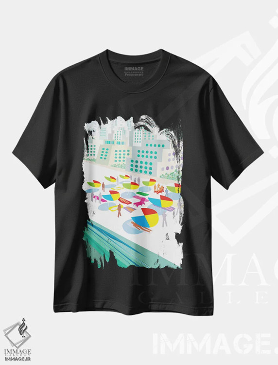 تیشرت مشکی طرح دار تعطیلات ساحلی، هنر دیجیتال اثر چارلز هارکر | فروشگاه ایماژ