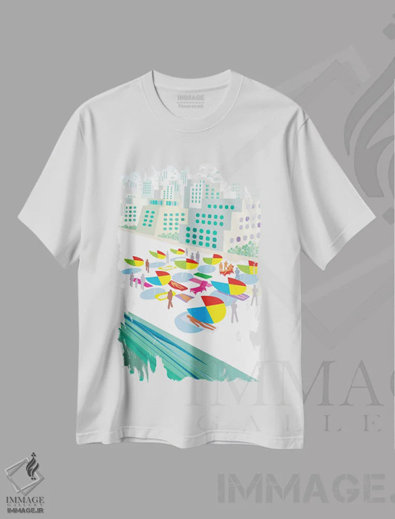 تیشرت سفید طرح دار تعطیلات ساحلی، هنر دیجیتال اثر چارلز هارکر | immage.ir