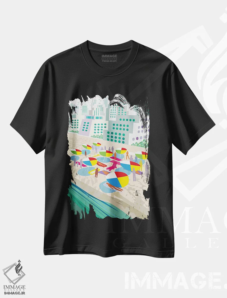 تیشرت مشکی طرح دار صحنه ساحل، تزئینی اثر چارلز هارکر | immage.ir