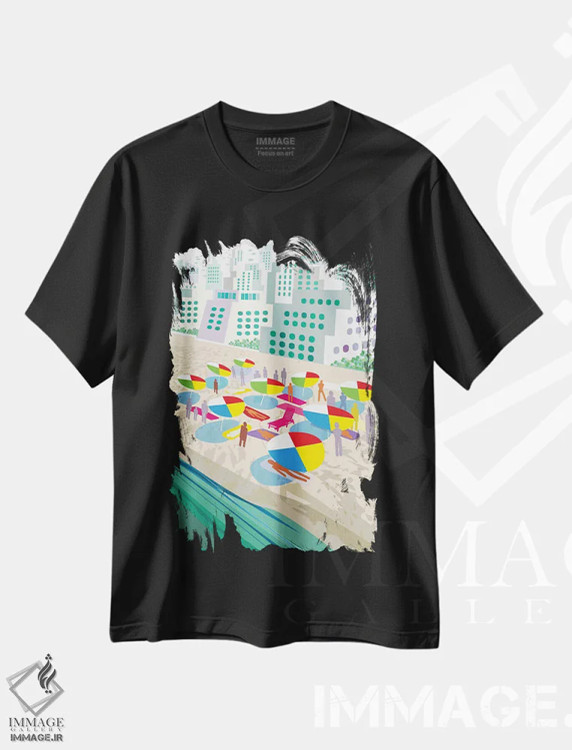 تیشرت مشکی طرح دار صحنه ساحل، تزئینی اثر چارلز هارکر | immage.ir