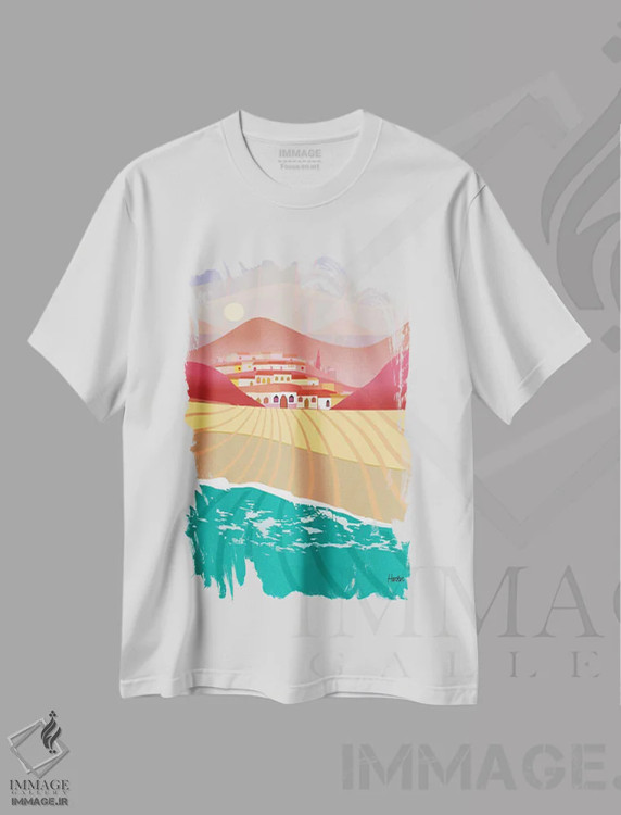 تیشرت سفید طرح دار سان فیلیپه بلند، دکور ساحلی اثر چارلز هارکر | فروشگاه ایماژ