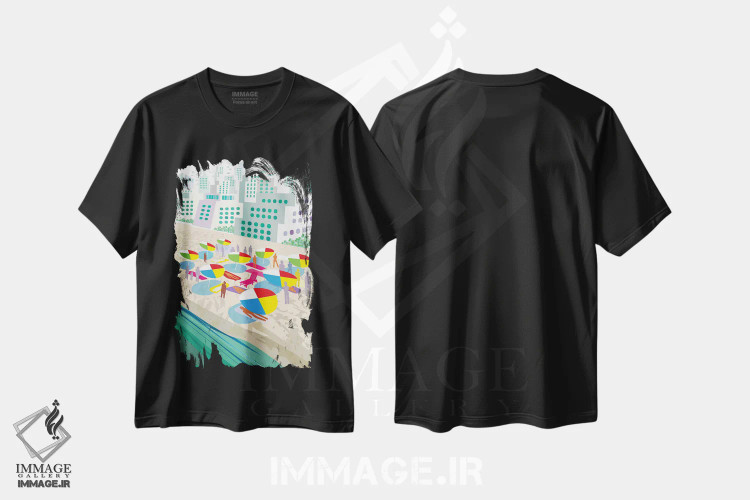 تیشرت مشکی طرح دار صحنه ساحل، تزئینی اثر چارلز هارکر | immage.ir