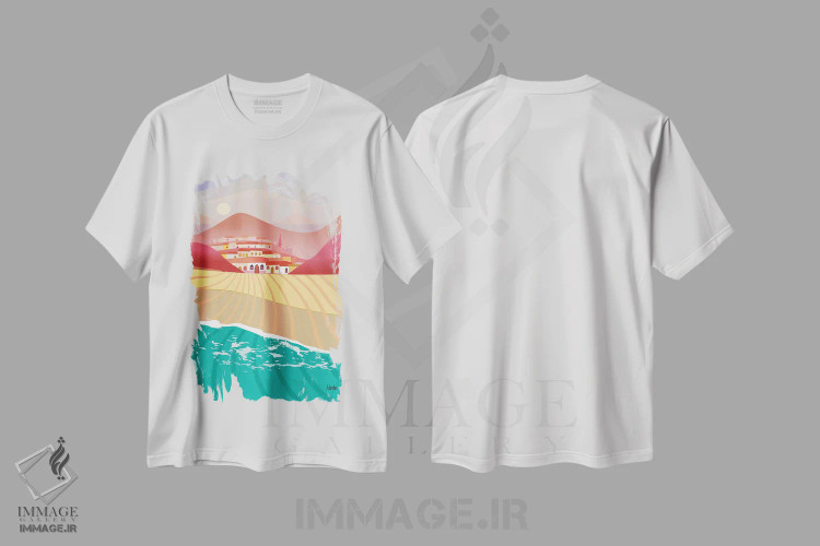 تیشرت سفید طرح دار سان فیلیپه بلند، دکور ساحلی اثر چارلز هارکر | فروشگاه ایماژ