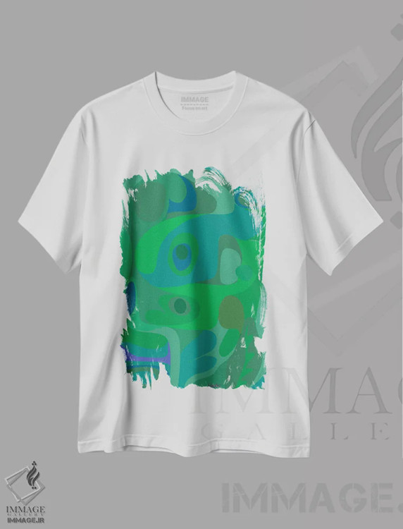 تیشرت سفید طرح دار آرامش سبز اثر چارلز هارکر | فروشگاه ایماژ