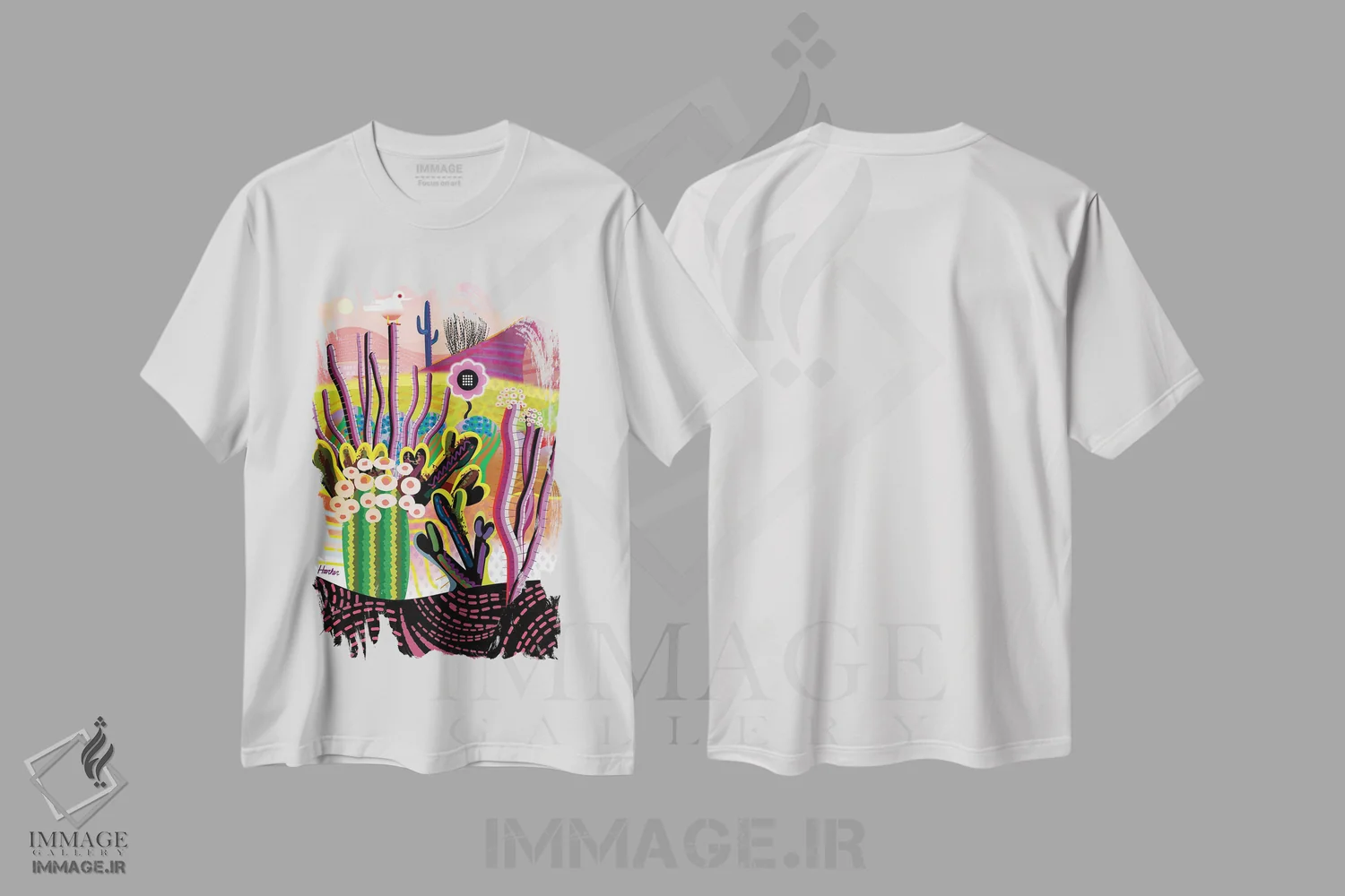 تیشرت سفید طرح دار بیابان دوست داشتنی، تزئینی اثر چارلز هارکر | فروشگاه ایماژ