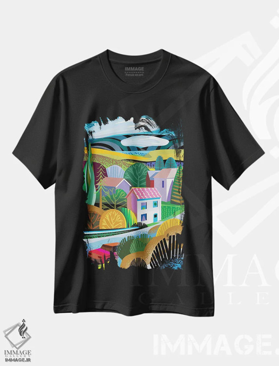 تیشرت مشکی طرح دار روستای شمالی، هنر دیجیتال اثر چارلز هارکر | immage.ir
