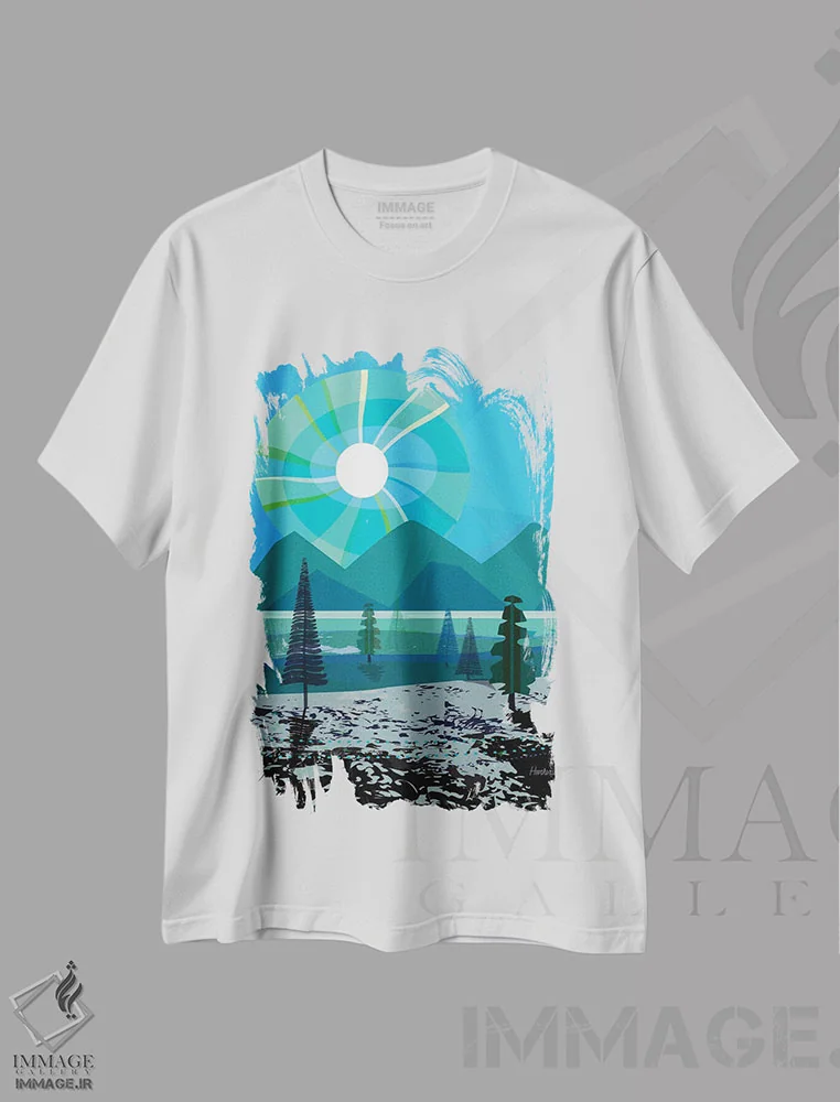تیشرت سفید طرح دار دریاچه همت، هنر دیجیتال اثر چارلز هارکر | immage.ir