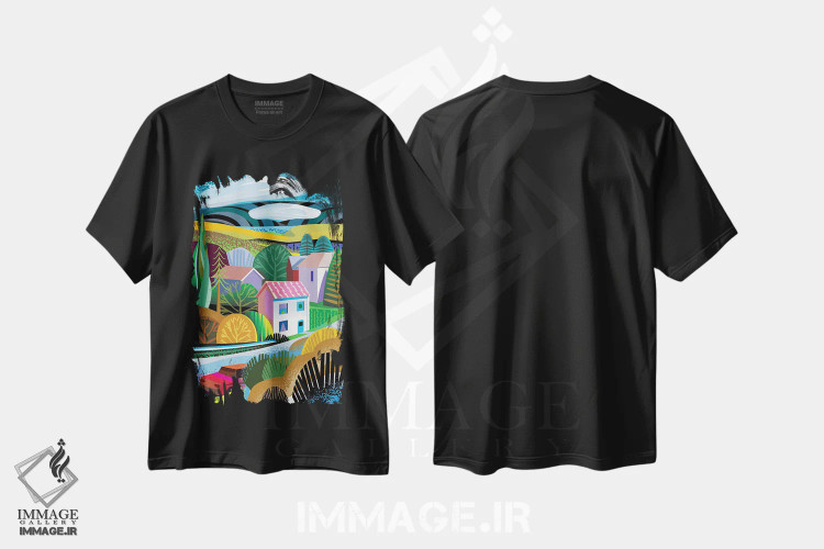 تیشرت مشکی طرح دار روستای شمالی، هنر دیجیتال اثر چارلز هارکر | immage.ir