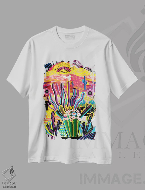 تیشرت سفید طرح دار بازگشت نور، تزئینی اثر چارلز هارکر | immage.ir