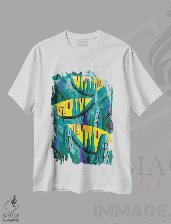 تیشرت سفید طرح دار کاج های اوآخاکا، تزئینی اثر چارلز هارکر | فروشگاه ایماژ