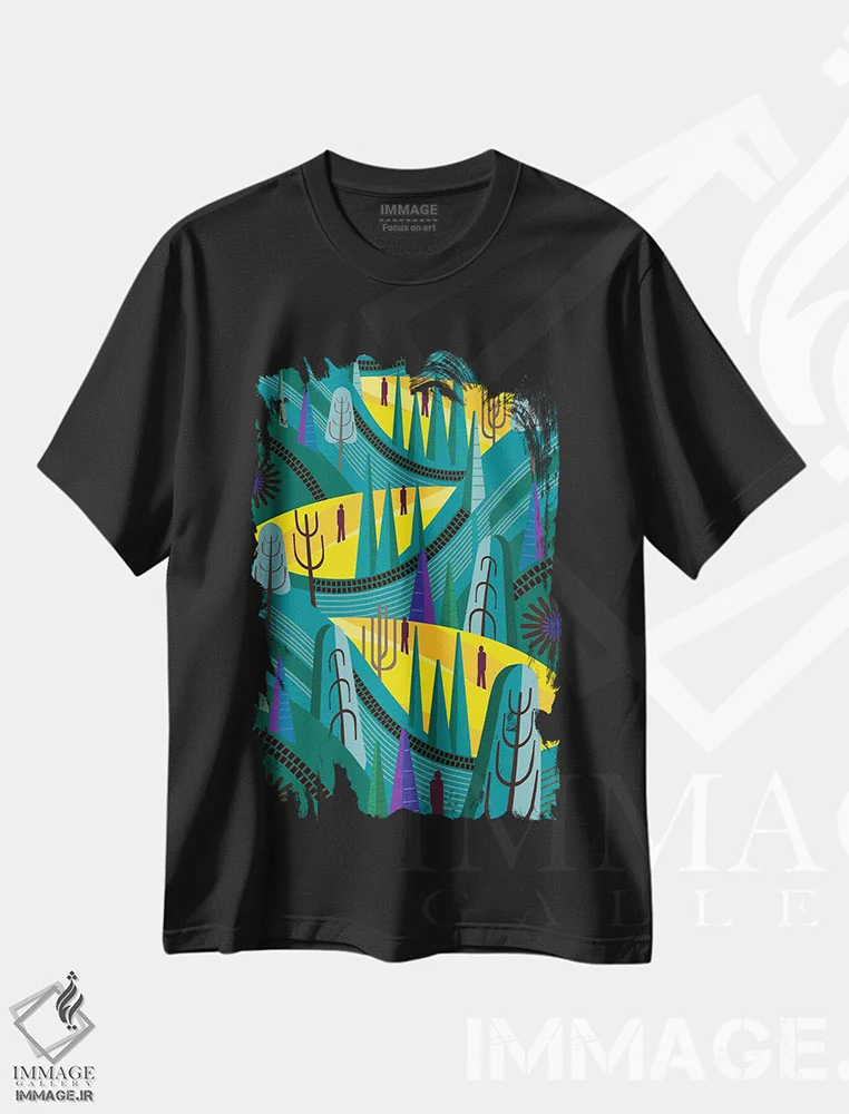 تیشرت مشکی طرح دار کاج های اوآخاکا، تزئینی اثر چارلز هارکر | immage.ir