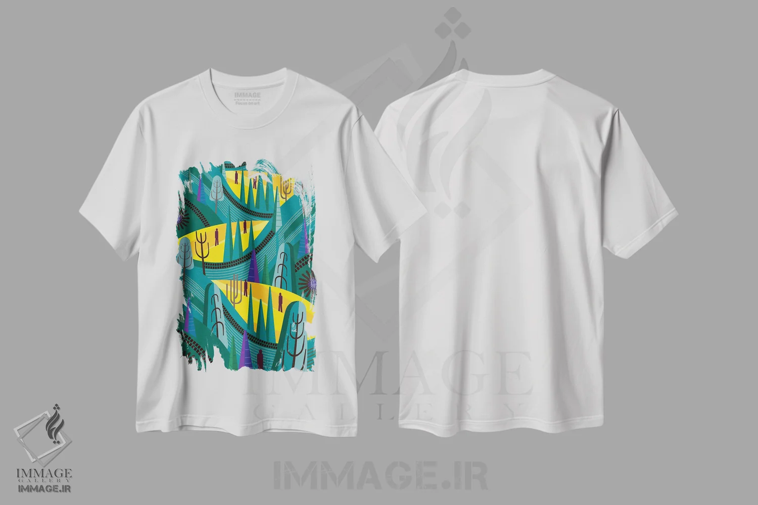 تیشرت سفید طرح دار کاج های اوآخاکا، تزئینی اثر چارلز هارکر | فروشگاه ایماژ