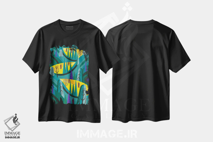 تیشرت مشکی طرح دار کاج های اوآخاکا، تزئینی اثر چارلز هارکر | immage.ir