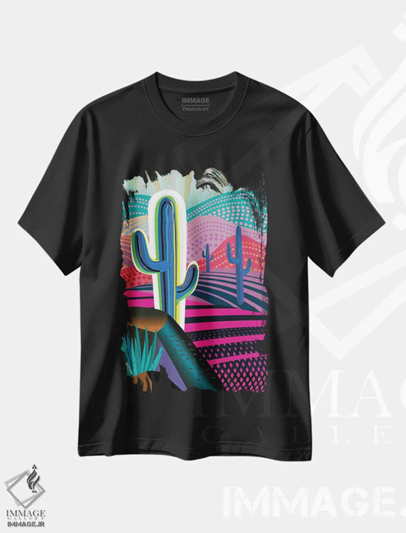 تیشرت مشکی طرح دار ساگواروی درخشان، هنر فاخر معاصر اثر چارلز هارکر | immage.ir