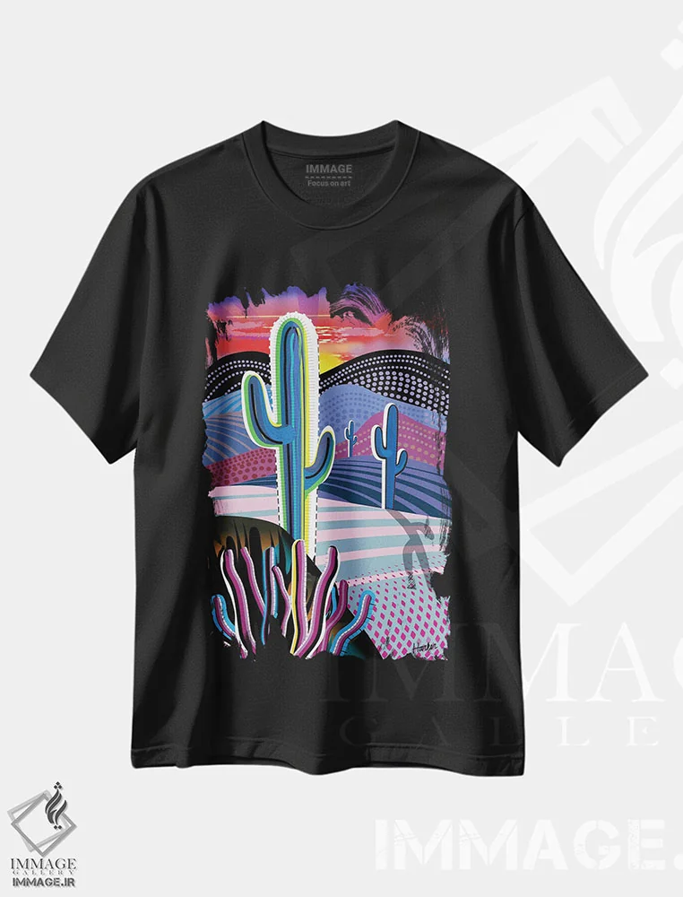 تیشرت مشکی طرح دار انرژی خورشیدی، هنر فاخر معاصر اثر چارلز هارکر | فروشگاه ایماژ