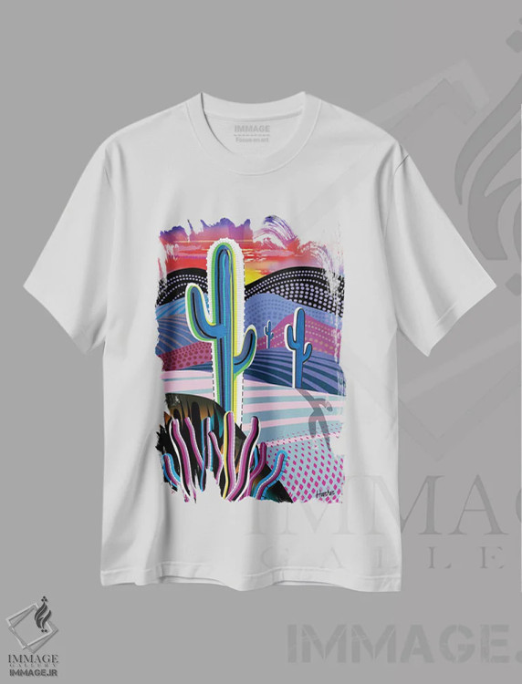 تیشرت سفید طرح دار انرژی خورشیدی، هنر فاخر معاصر اثر چارلز هارکر | immage.ir