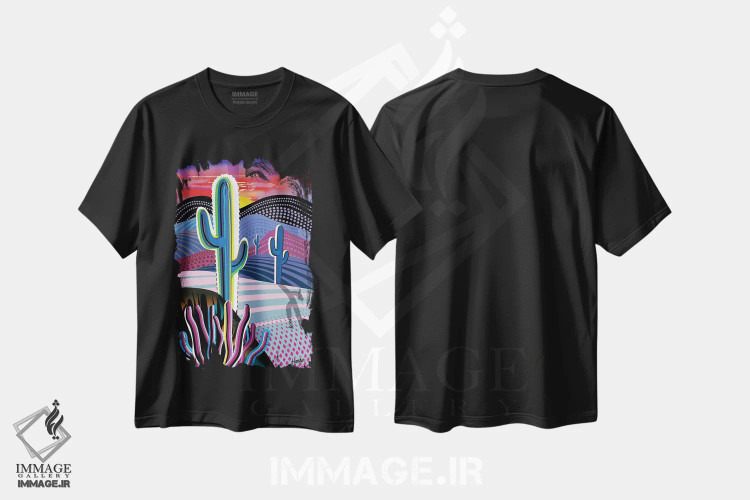 تیشرت مشکی طرح دار انرژی خورشیدی، هنر فاخر معاصر اثر چارلز هارکر | فروشگاه ایماژ