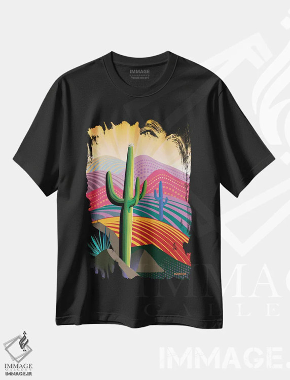 تیشرت مشکی طرح دار طلوع ساگوارو، آبستره اثر چارلز هارکر | فروشگاه ایماژ