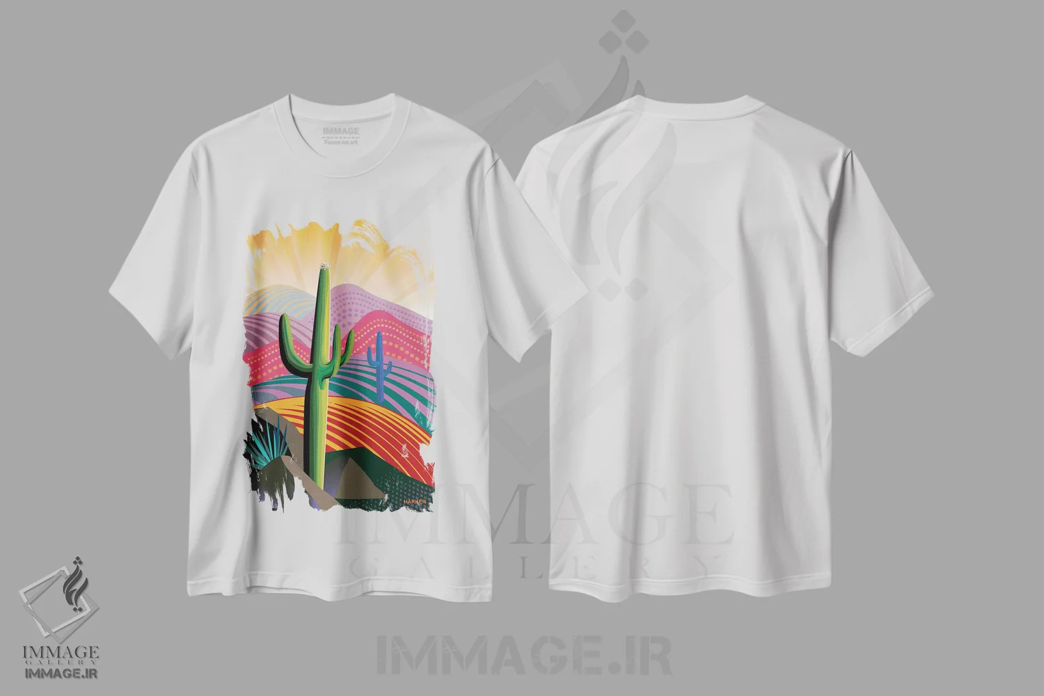 تیشرت سفید طرح دار طلوع ساگوارو، آبستره اثر چارلز هارکر | immage.ir