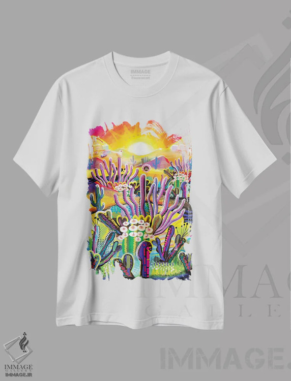 تیشرت سفید طرح دار کاکتوس خنک، تزئینی اثر چارلز هارکر | immage.ir