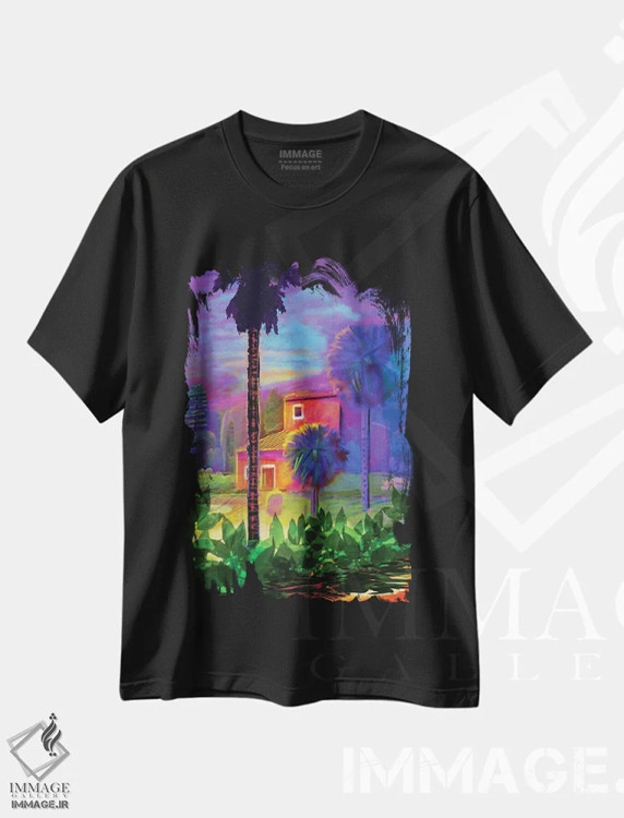 تیشرت مشکی طرح دار تپه های پاسادنا، هنر فاخر معاصر اثر چارلز هارکر | immage.ir
