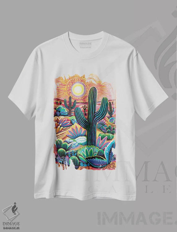تیشرت سفید طرح دار بیابان هلو، تزئینی اثر چارلز هارکر | فروشگاه ایماژ
