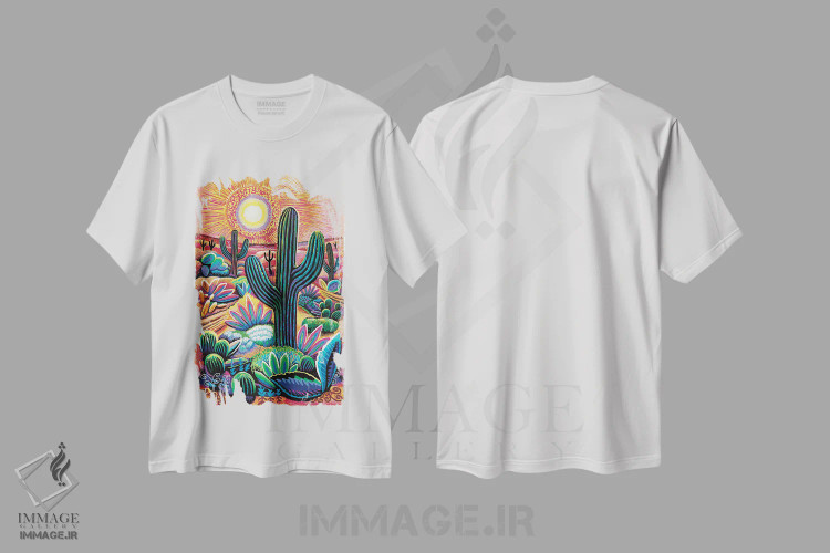 تیشرت سفید طرح دار بیابان هلو، تزئینی اثر چارلز هارکر | فروشگاه ایماژ