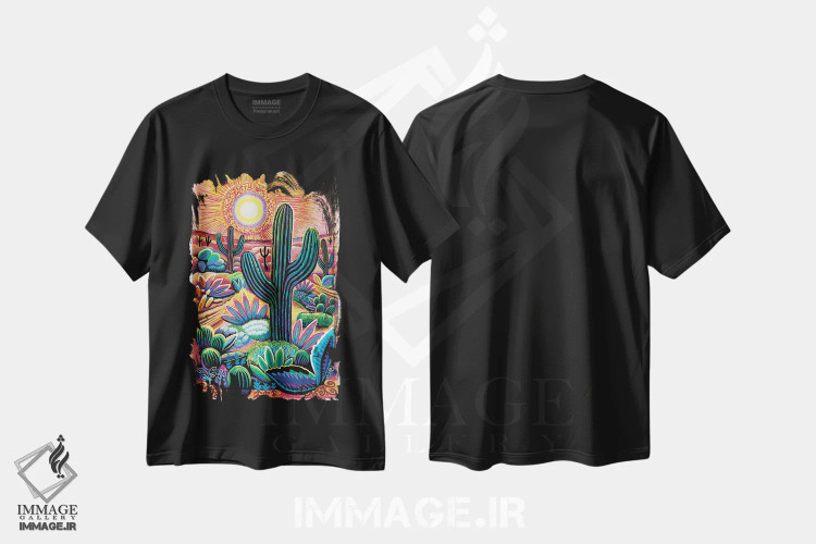 تیشرت مشکی طرح دار بیابان هلو، تزئینی اثر چارلز هارکر | immage.ir