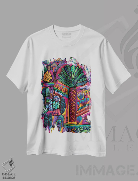 تیشرت سفید طرح دار واحه مولخه، تزئینی اثر چارلز هارکر | immage.ir