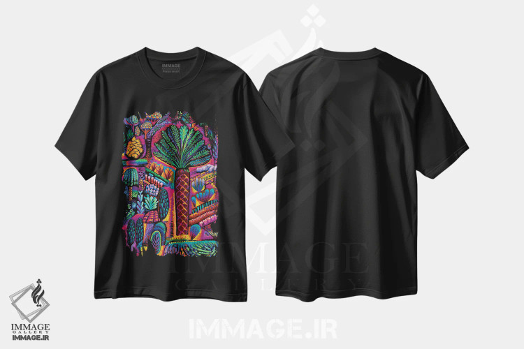 تیشرت مشکی طرح دار واحه مولخه، تزئینی اثر چارلز هارکر | فروشگاه ایماژ