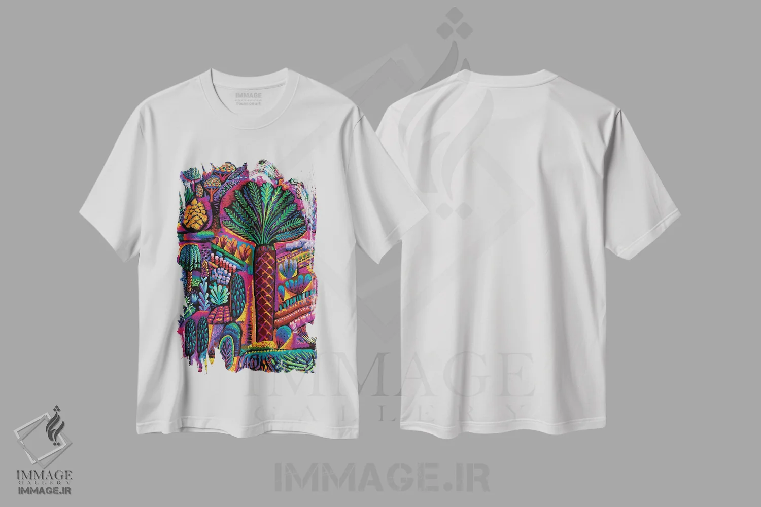 تیشرت سفید طرح دار واحه مولخه، تزئینی اثر چارلز هارکر | immage.ir