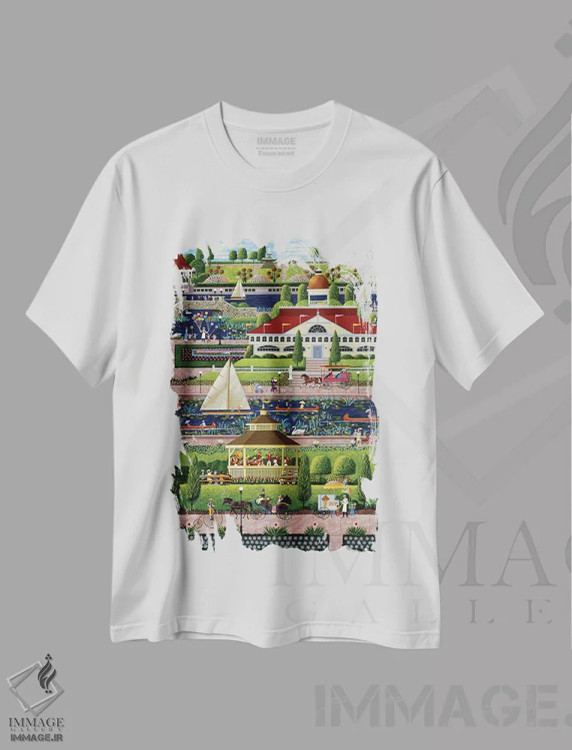 تیشرت سفید طرح دار یکشنبه در پارک، مدیوم اثر هرونیم | فروشگاه ایماژ