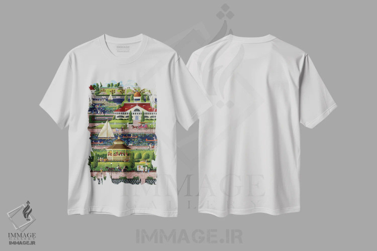 تیشرت سفید طرح دار یکشنبه در پارک، مدیوم اثر هرونیم | فروشگاه ایماژ